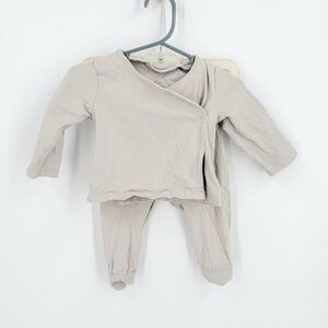 Cozy Tan/Gray Matching Set with Wrap Top and Footed Pants